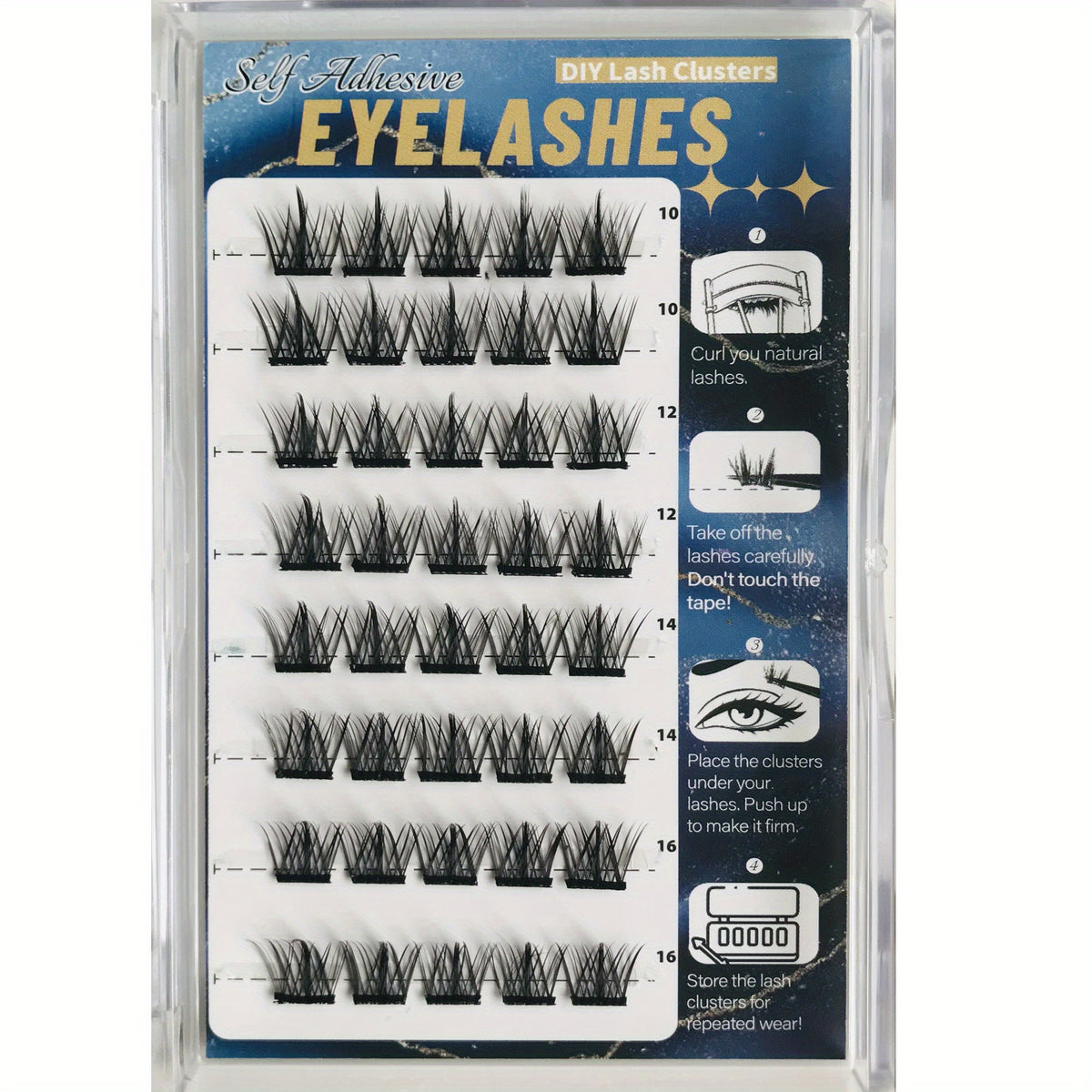 No Glue Need - Zilool Self Adhesive False Eyelashes Reusable Lash Clusters DIY 8-16mm Eyelashes Extension