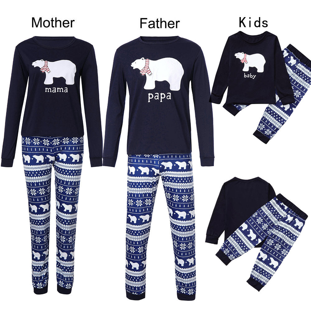 Christmas Family Matching Sleepwear Pajamas Sets Bear Top and Geometrical Pattern Pants 4