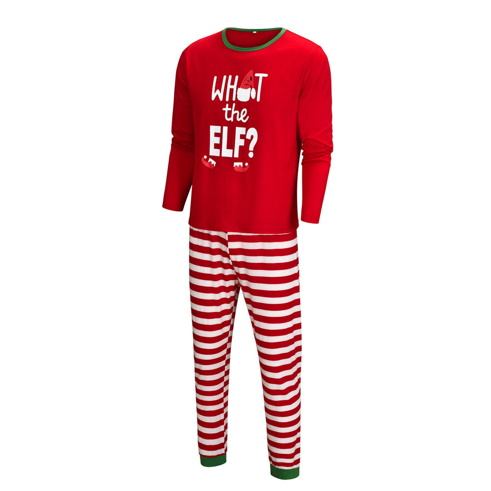 Christmas Family Matching Sleepwear Pajamas Sets ELF Slogan Christmas Hat Top and Stripes Pants 40