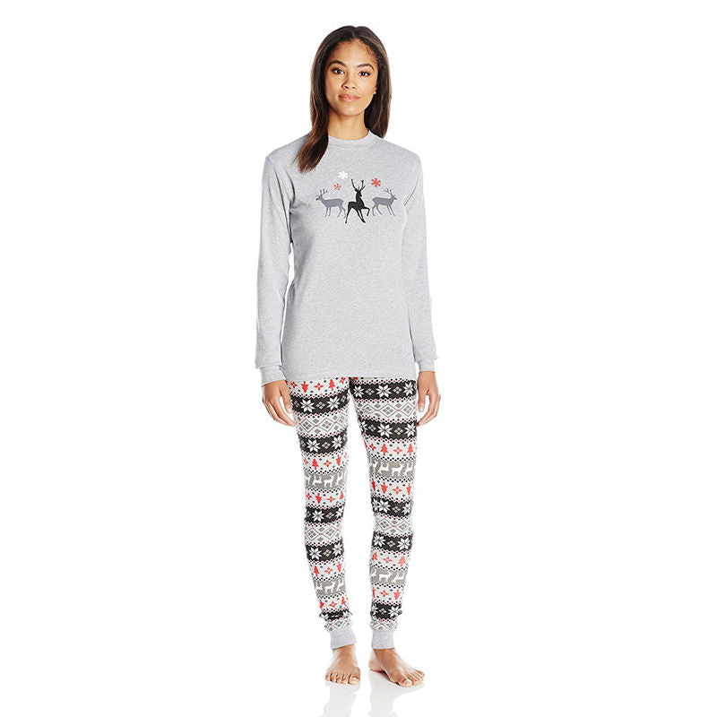 Christmas Family Matching Pajamas Christmas Deer Top and Grey Christmas Tree Snowflake Pant 18