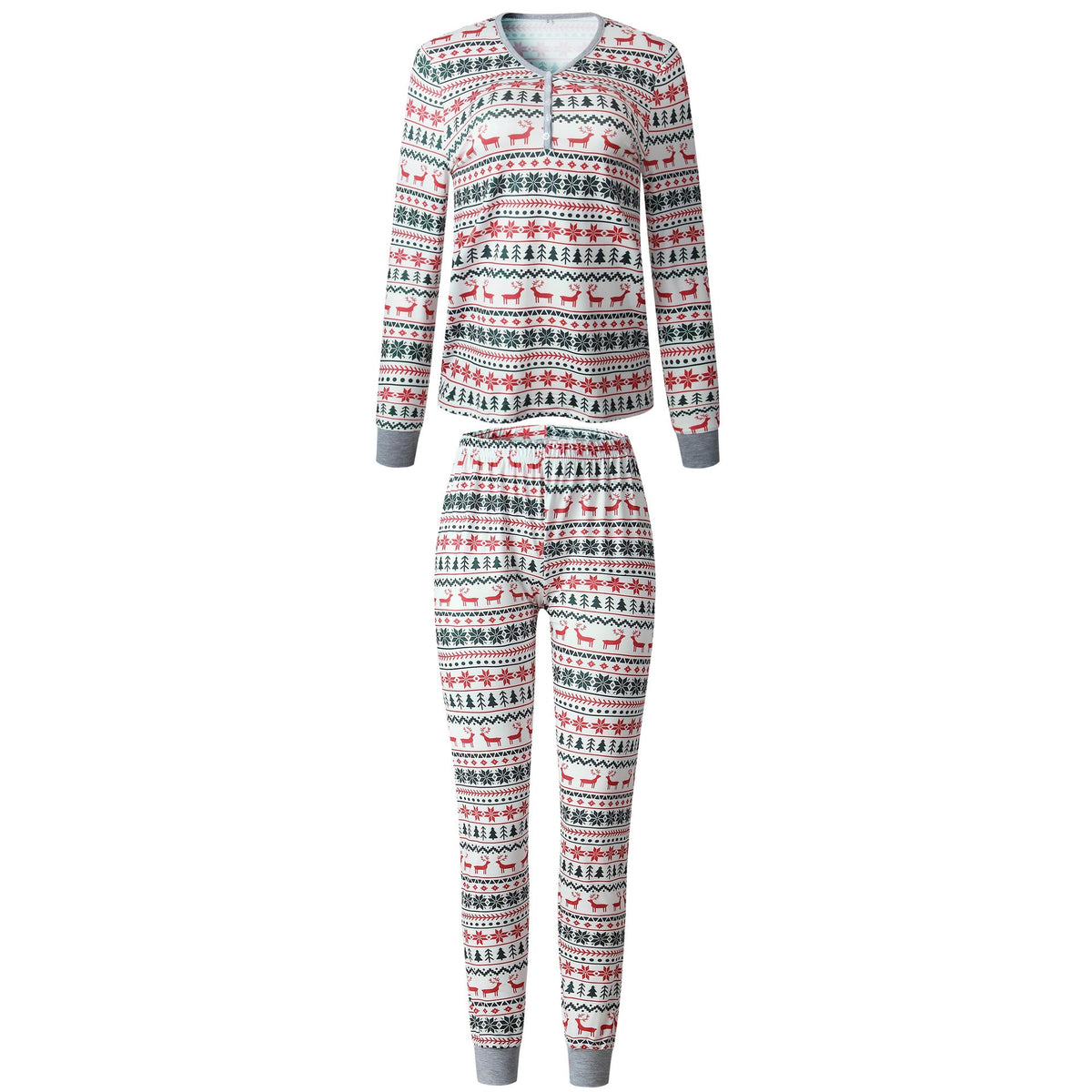 Christmas Family Matching Sleepwear Pajamas Sets White Deers Trees Printing Top and Pants 14