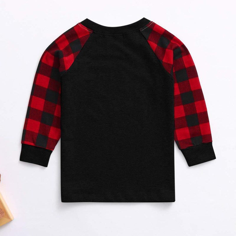 Christmas Family Matching Sleepwear Pajamas Sets Black Trees Top and Red Plaid Pants 10
