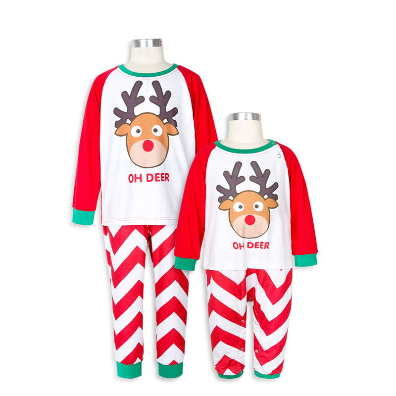 Christmas Family Matching Sleepwear Pajamas Sets Cute Deer Top and Stripes Pants 6