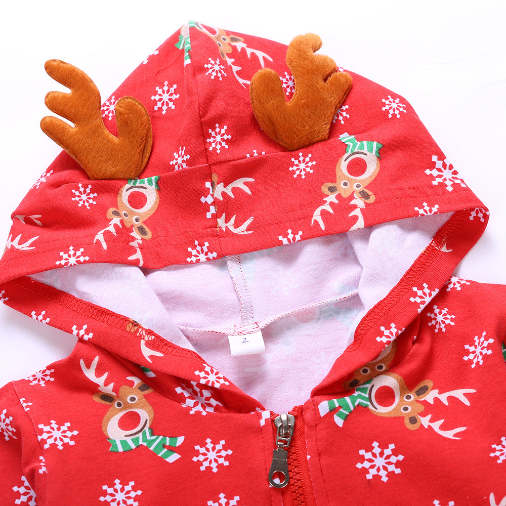 Christmas Family Matching Pajamas Sleepwear Sets Christmas Red Deers Snowflakes Hooded Jumpsuits 12