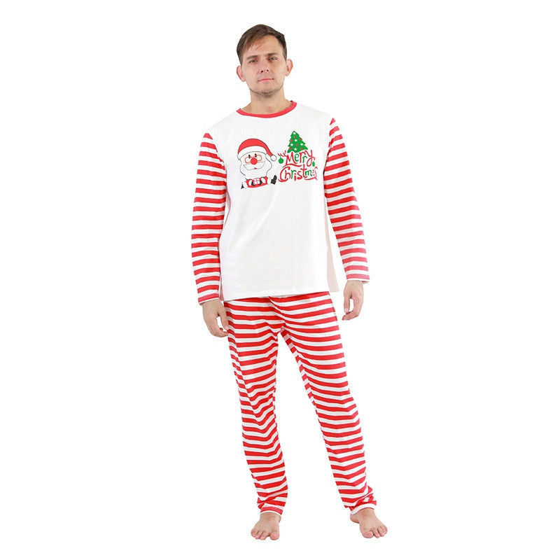 Christmas Family Matching Sleepwear Pajamas Sets White Santa Claus Tree Top and Red Stripes Pants 8