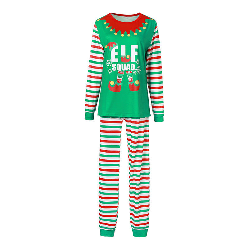 Christmas Family Matching Sleepwear Pajamas Sets Green ELF SQUAD Top and Stripes Pants 8