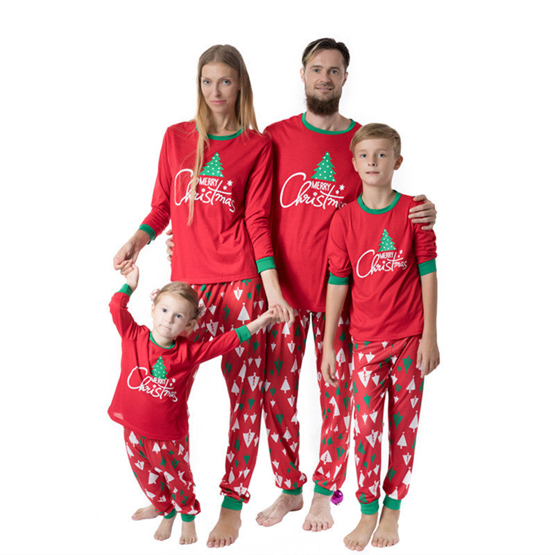 Christmas Family Matching Pajamas Sleepwear Sets Green Christmas Trees Top and Christmas Stocking Pants 14