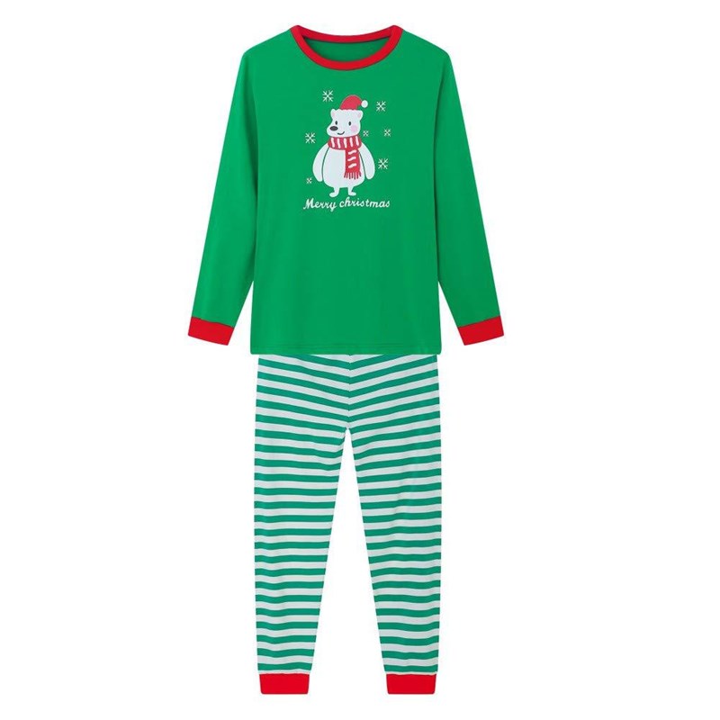 Christmas Family Matching Sleepwear Pajamas Sets Green Bear Top and Stripe Pants 6