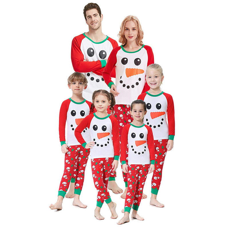 Christmas Family Matching Pajamas Sleepwear Sets Red Snow Man Top and Christmas Trees Pants 2