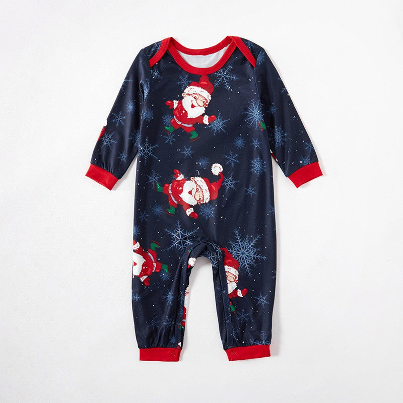 Christmas Family Matching Sleepwear Pajamas Sets Navy Prints Santa Claus Snow Top andPants 8