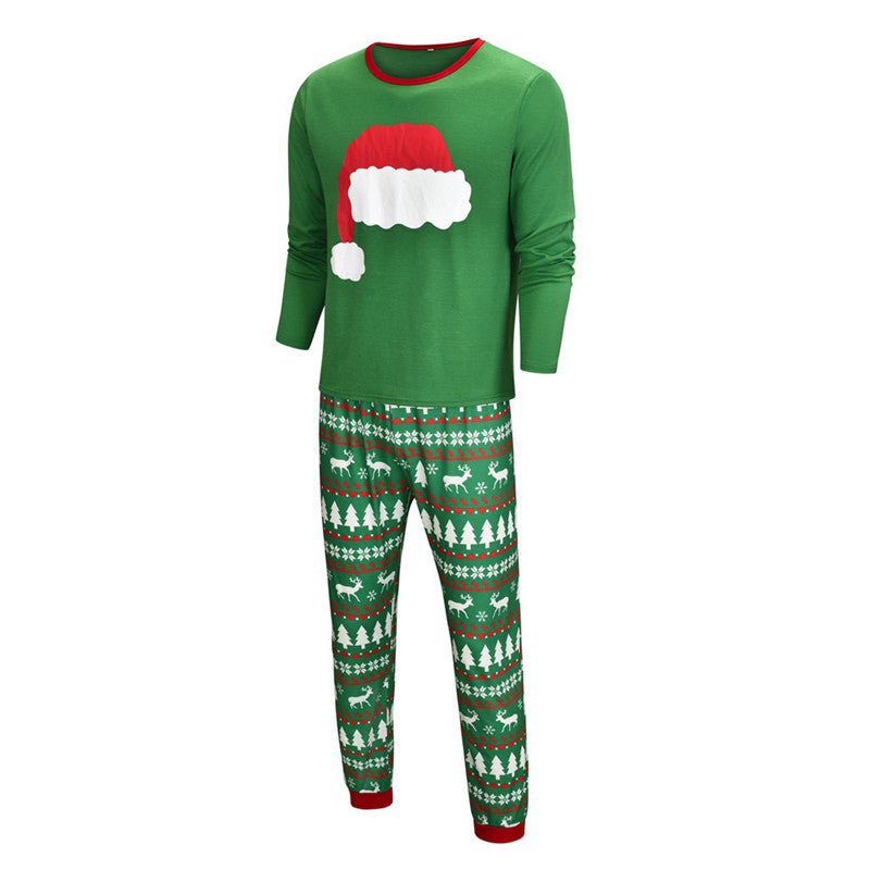 Christmas Family Matching Sleepwear Pajamas Sets Green Christmas Hat Top and Deers Trees Pants 10