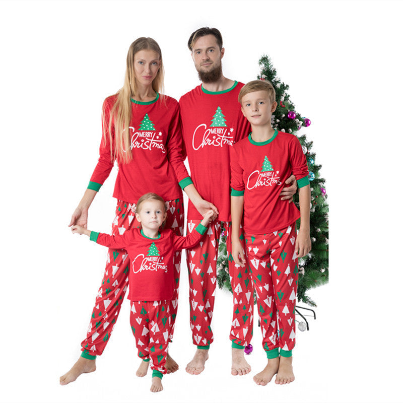 Christmas Family Matching Pajamas Sleepwear Sets Green Christmas Trees Top and Christmas Stocking Pants 16