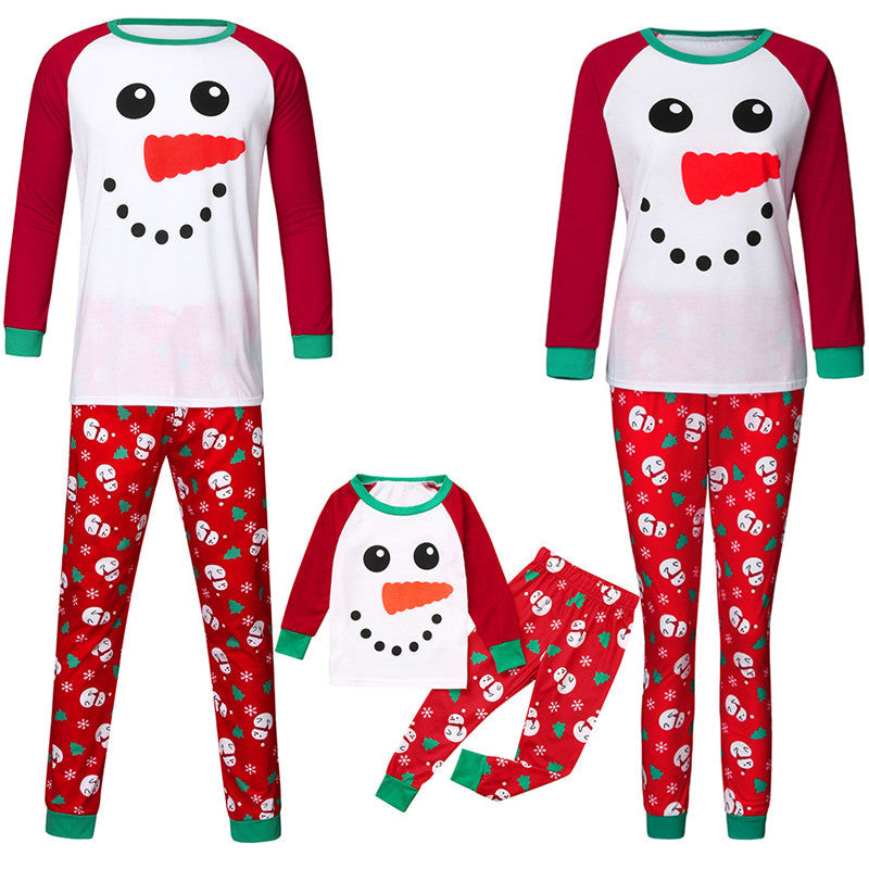 Christmas Family Matching Pajamas Sleepwear Sets Red Snow Man Top and Christmas Trees Pants 12