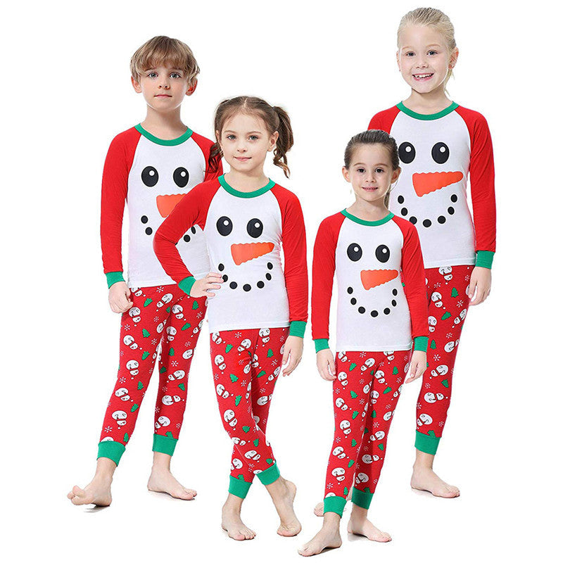 Christmas Family Matching Pajamas Sleepwear Sets Red Snow Man Top and Christmas Trees Pants 6