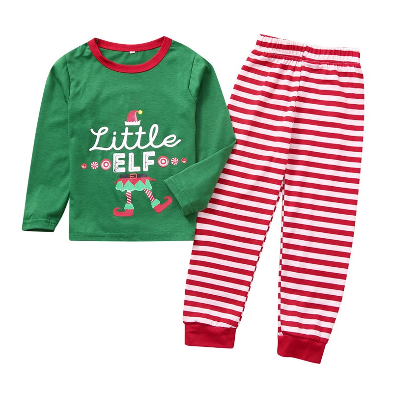 Christmas Family Matching Sleepwear Pajamas Sets Green Hat Slogan Top and Red Stripe Pants 8