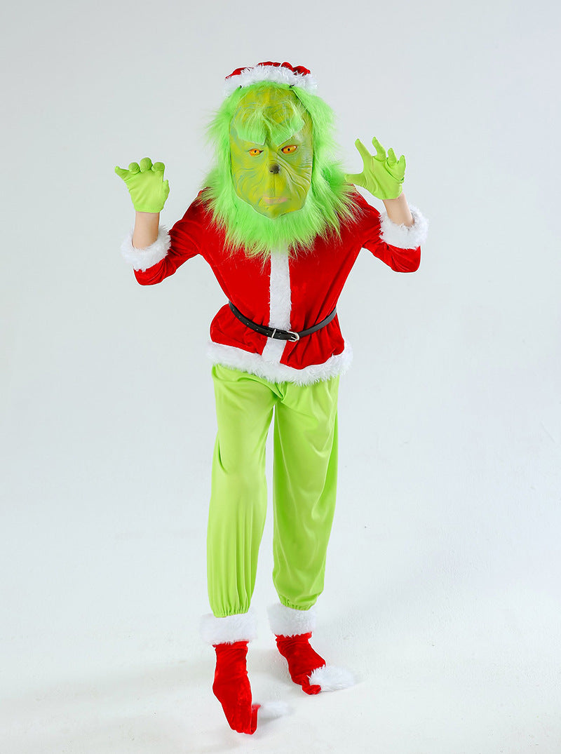 Christmas Grinch Costume for Kids Green Monster Outfit Full Sets