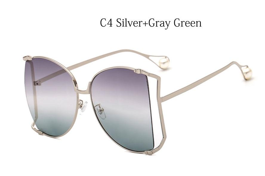 2021 New Brand Pearls Half Round Sunglasses Women Fashion Big Frame Gradient Sun Glasses Female Oculos Unisex Eyewear