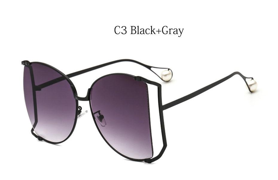 2021 New Brand Pearls Half Round Sunglasses Women Fashion Big Frame Gradient Sun Glasses Female Oculos Unisex Eyewear