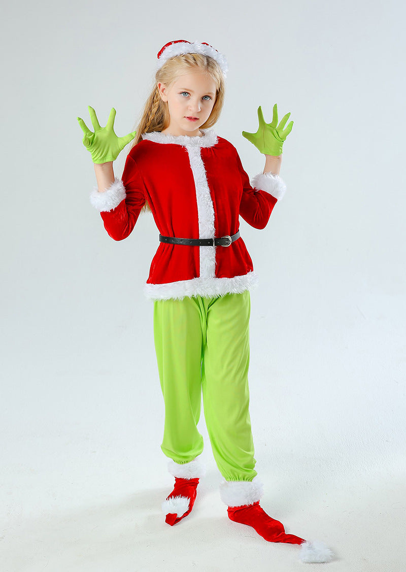 Christmas Grinch Costume for Kids Green Monster Outfit Full Sets