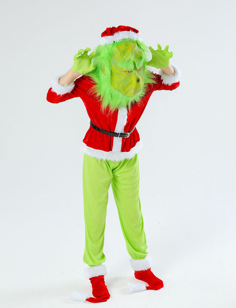 Christmas Grinch Costume for Kids Green Monster Outfit Full Sets
