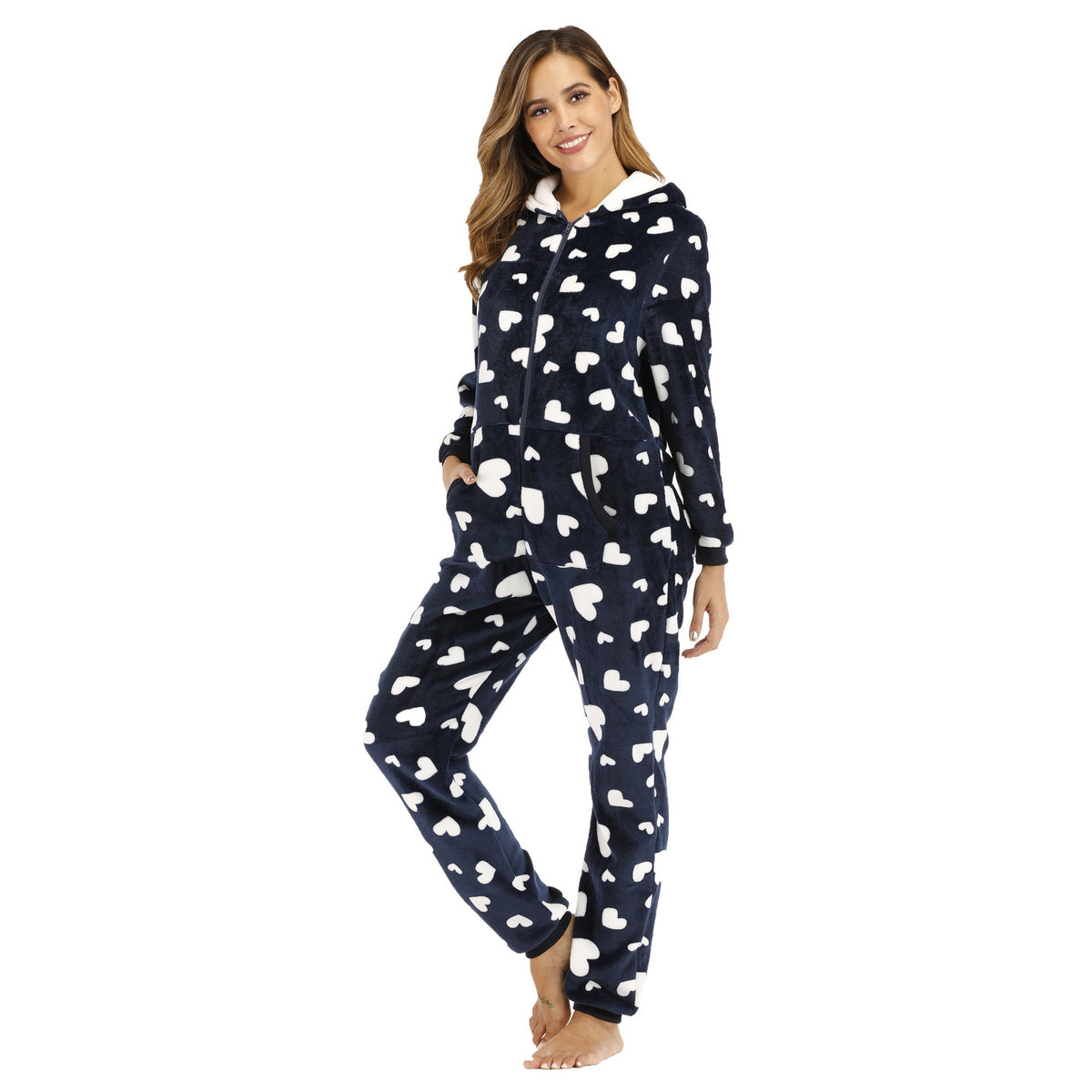 Zip Up Women Onesie with Hood Onesie One-Piece Pajamas Coral Fleece