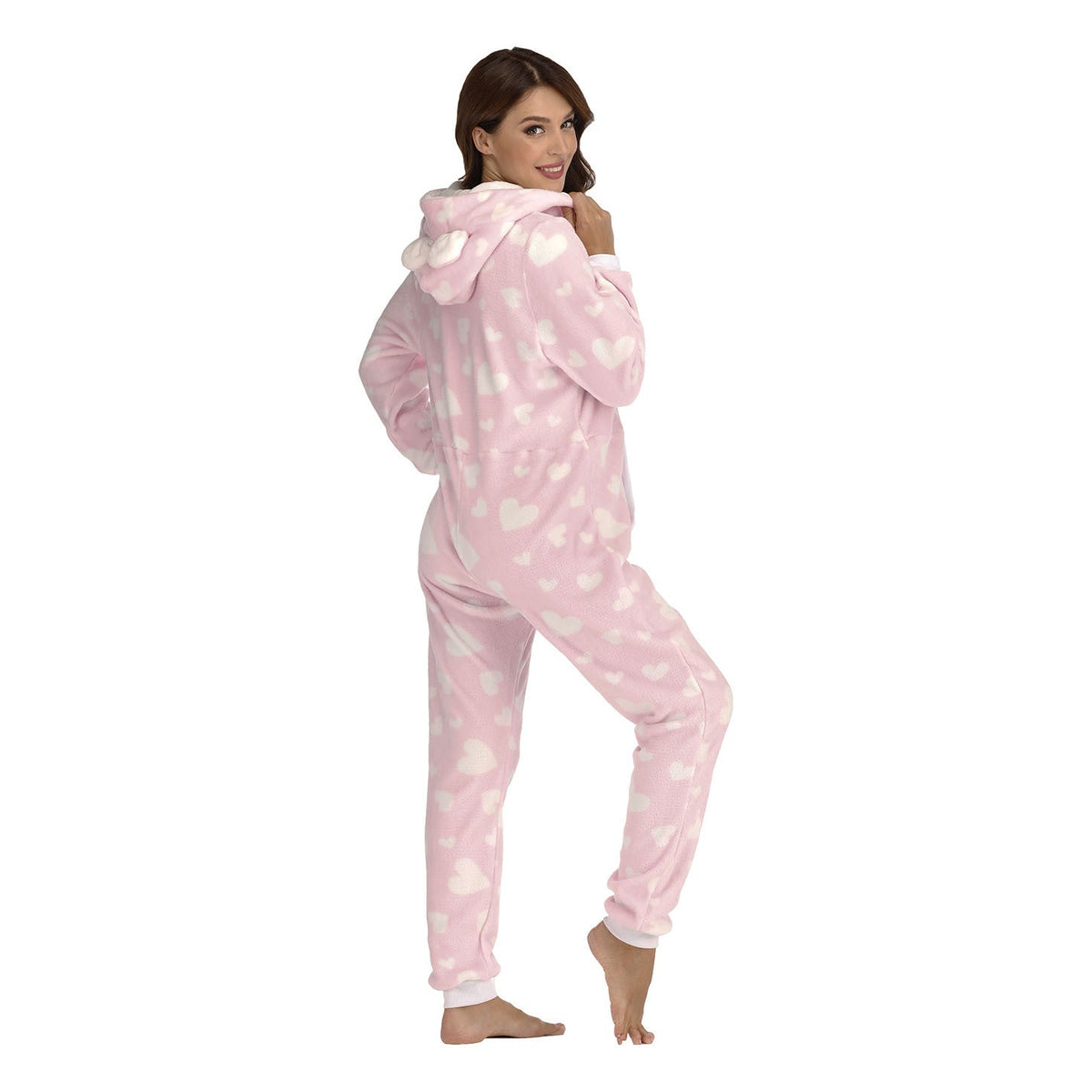 Zip Up Women Onesie with Hood Onesie One-Piece Pajamas Coral Fleece