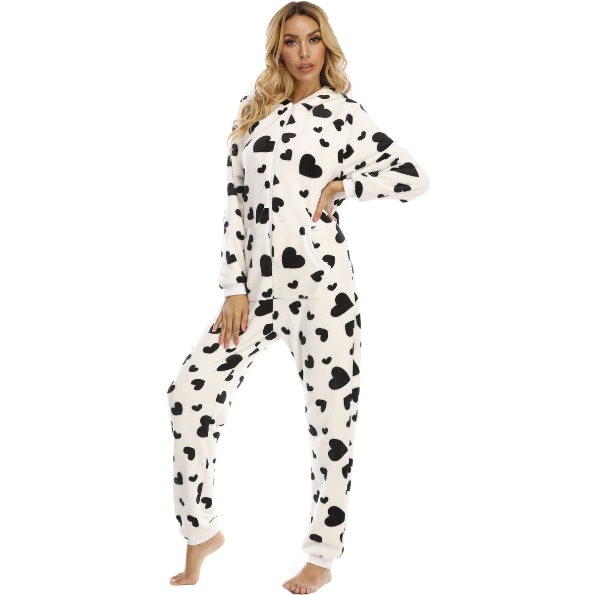 Zip Up Women Onesie with Hood Onesie One-Piece Pajamas Coral Fleece