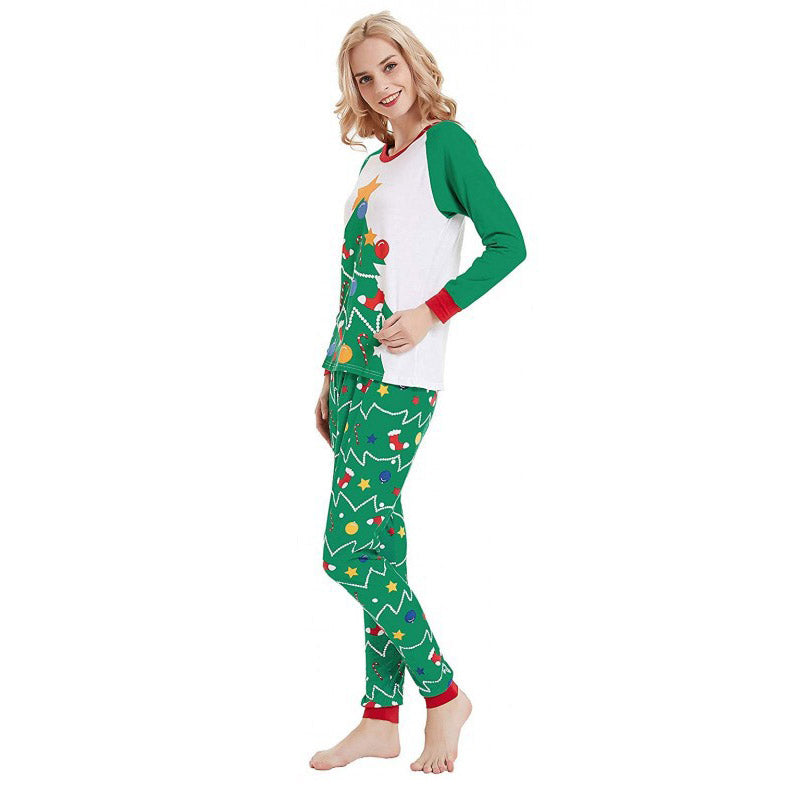 Christmas Family Matching Pajamas Sleepwear Sets Green Christmas Trees Top and Christmas Stocking Pants 8