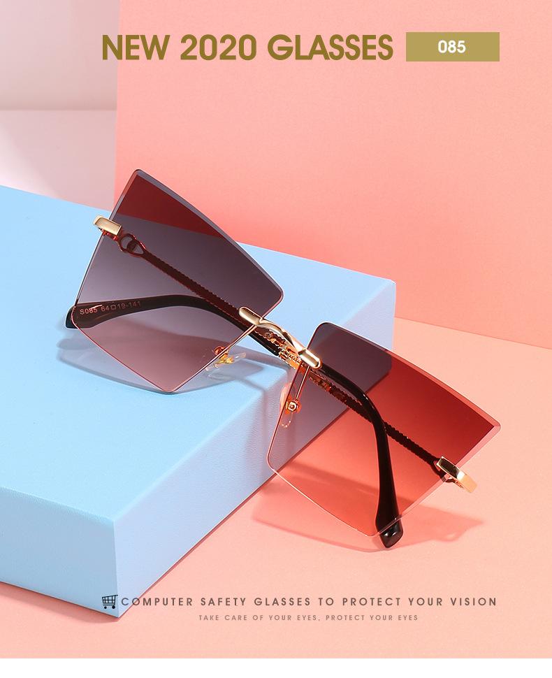 2021 new rimless Sunglasses European and American personality cat's Eye Sunglasses