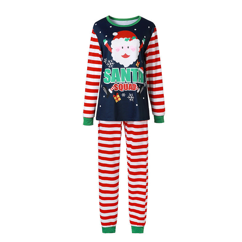 Christmas Family Matching Sleepwear Pajamas Sets Dark Blue Santa Claus Snow Top and Stripe Pants 8