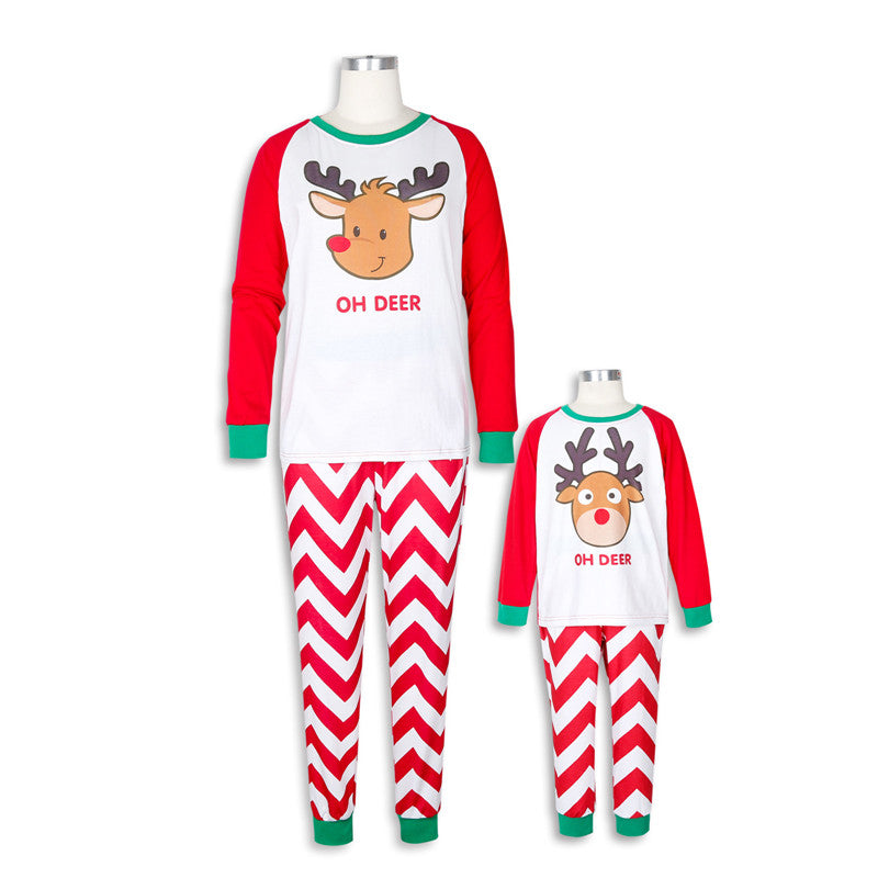Christmas Family Matching Sleepwear Pajamas Sets Cute Deer Top and Stripes Pants 32