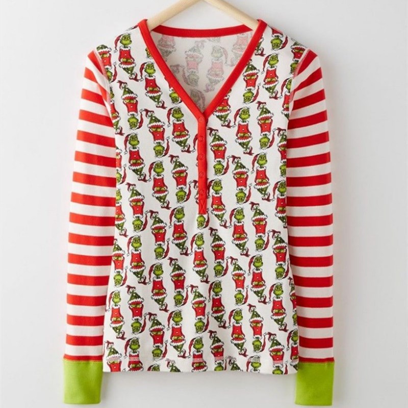 Christmas Family Matching Sleepwear Pajamas Sets White Printing Stripes Top and Pants 6