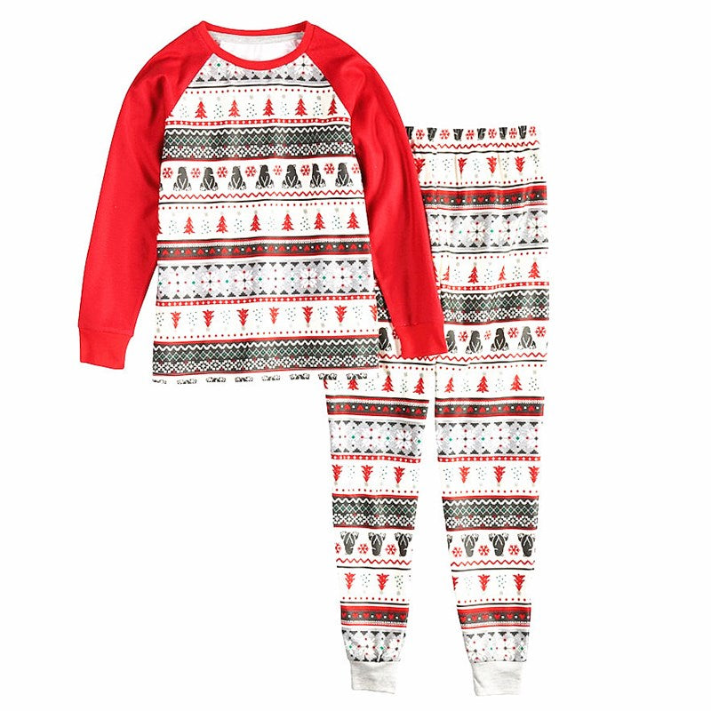 Christmas Family Matching Sleepwear Pajamas Sets White Snowman Trees Top and Pants 10