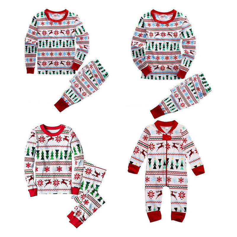 Christmas Family Matching Pajamas Sleepwear Sets Christmas Tree Deer Snowflake Top and Pants 2