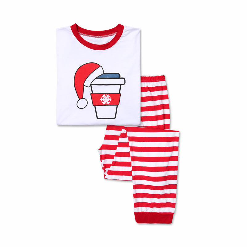 Christmas Family Matching Sleepwear Pajamas Sets White Beer Coffee Milk Top and Red Stripes Pants 4
