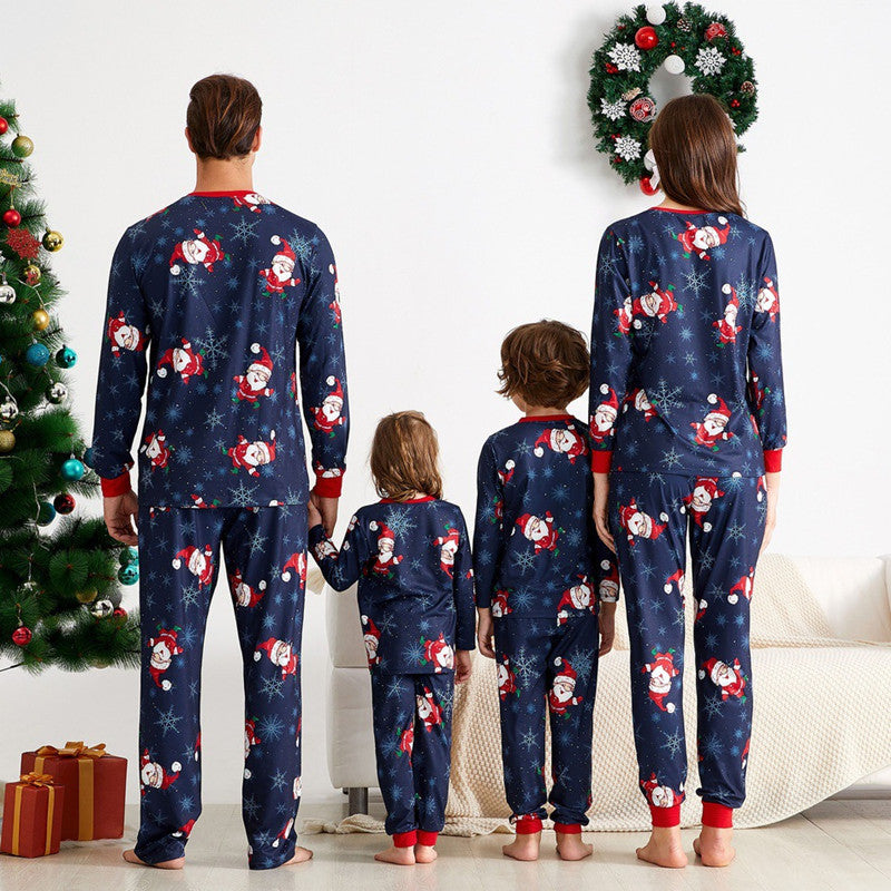 Christmas Family Matching Sleepwear Pajamas Sets Navy Prints Santa Claus Snow Top andPants 6