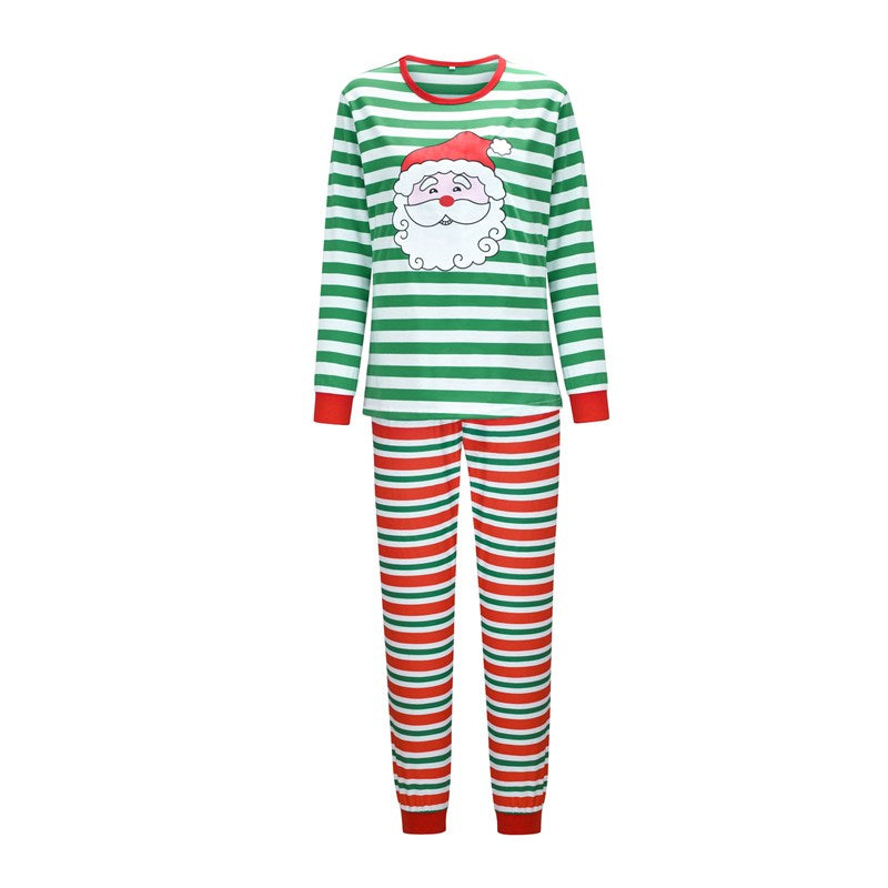 Christmas Family Matching Sleepwear Pajamas Sets Green Santa Claus Top and Red Stripes Pants 6