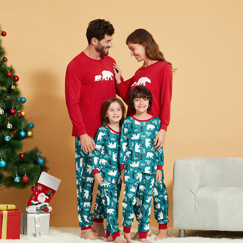 Christmas Family Matching Sleepwear Pajamas Sets Green Cartoon Trees Top and Pants 2