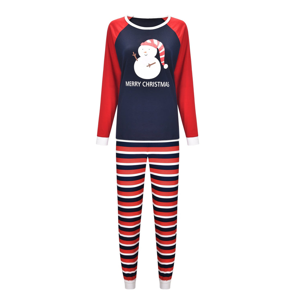 Christmas Family Matching Pajamas Sleepwear Sets Christmas Snow Man Top and Stripes Pants 10