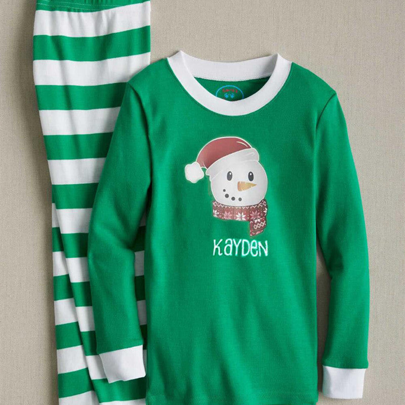 Christmas Family Matching Pajamas Sleepwear Sets Christmas Snow Man Top and Stripes Pants 6