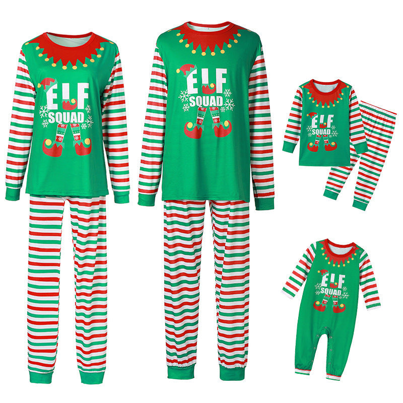 Christmas Family Matching Sleepwear Pajamas Sets Green ELF SQUAD Top and Stripes Pants 2