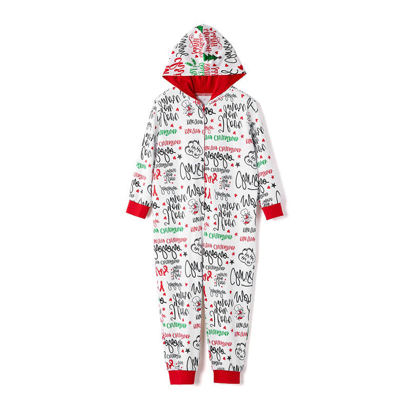 Christmas Family Matching Sleepwear Onesie Kigurumi Pajamas Santa Claus Slogan Hooded Jumpsuit 4