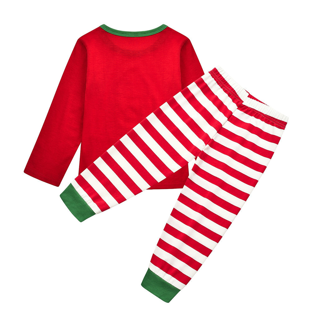 Christmas Family Matching Sleepwear Pajamas Sets ELF Slogan Christmas Hat Top and Stripes Pants 16