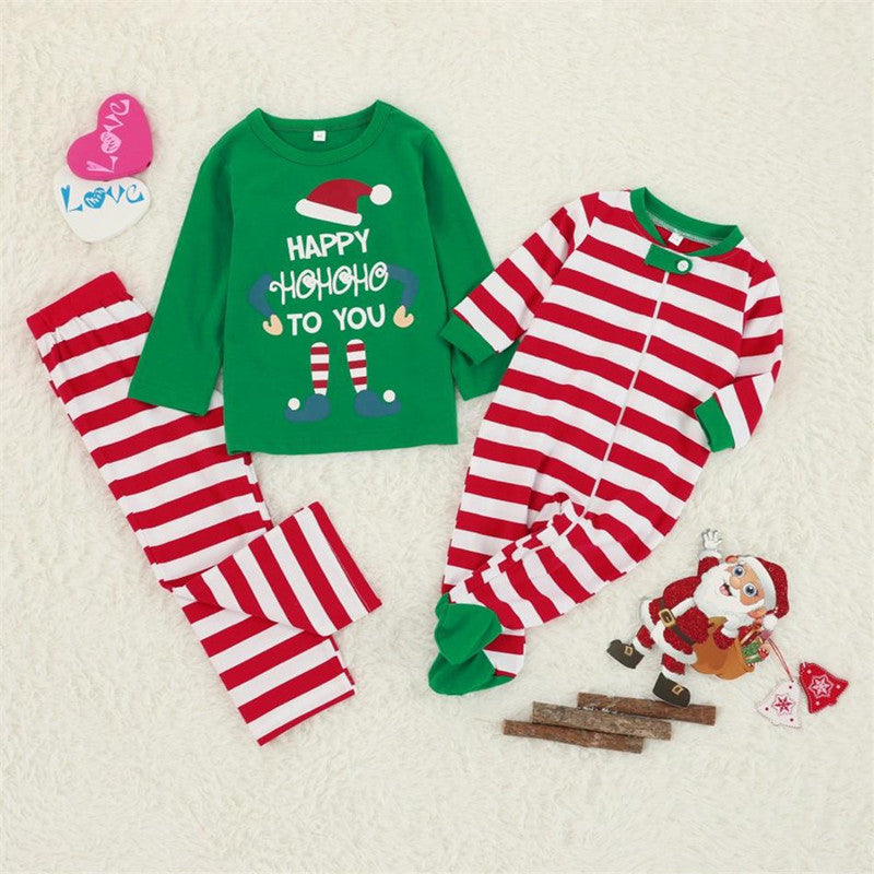Christmas Family Matching Sleepwear Pajamas Sets Green Top and Red Stripes Pants 4