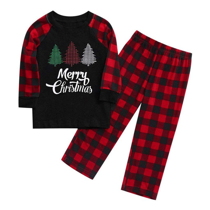 Christmas Family Matching Sleepwear Pajamas Sets Black Trees Top and Red Plaid Pants 4