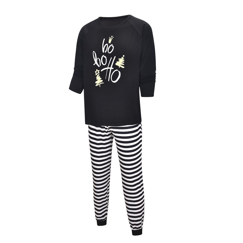 Christmas Family Matching Pajamas Sleepwear Sets Black Slogan Hohoho Top and Stripes Pants 12
