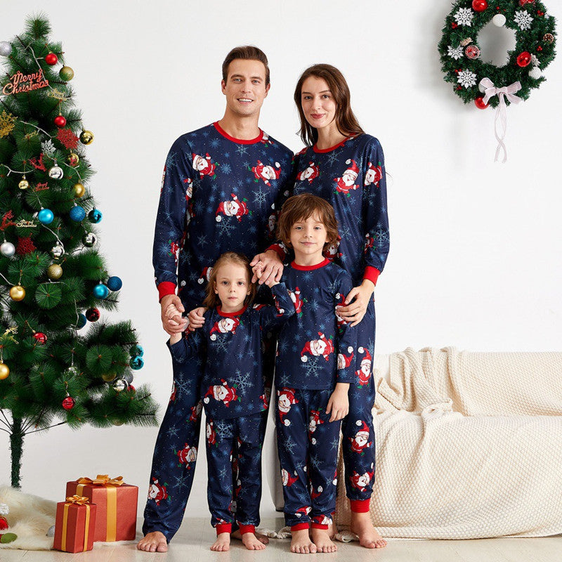 Christmas Family Matching Sleepwear Pajamas Sets Navy Prints Santa Claus Snow Top andPants 4