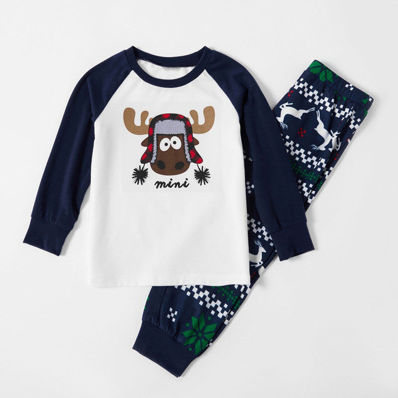 Christmas Family Matching Sleepwear Pajamas Sets Papa Mama Deer Top and Navy Prints Pants 4
