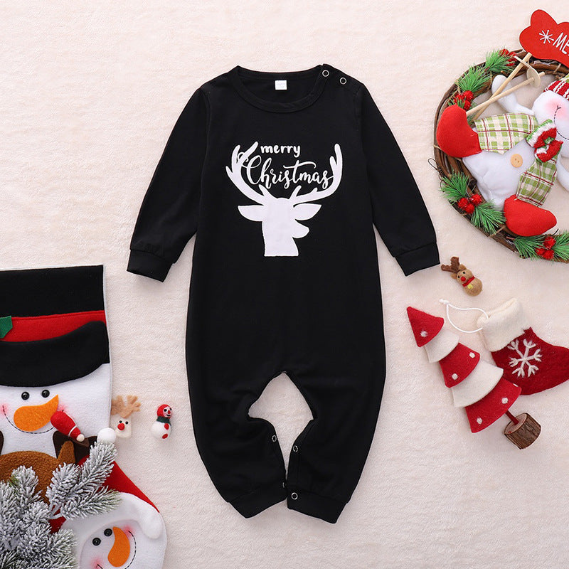 Christmas Family Matching Sleepwear Pajamas Sets Black Deers Top and Red Plaids Pants 8
