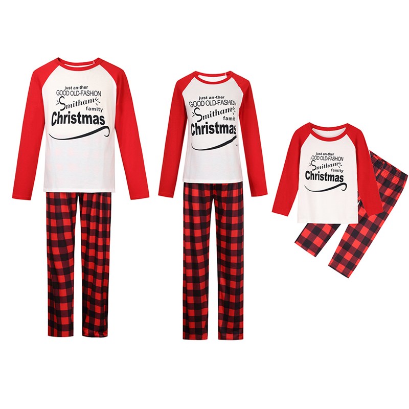 Christmas Family Matching Sleepwear Pajamas Sets White Slogan Top and Red Stripe Pants 2
